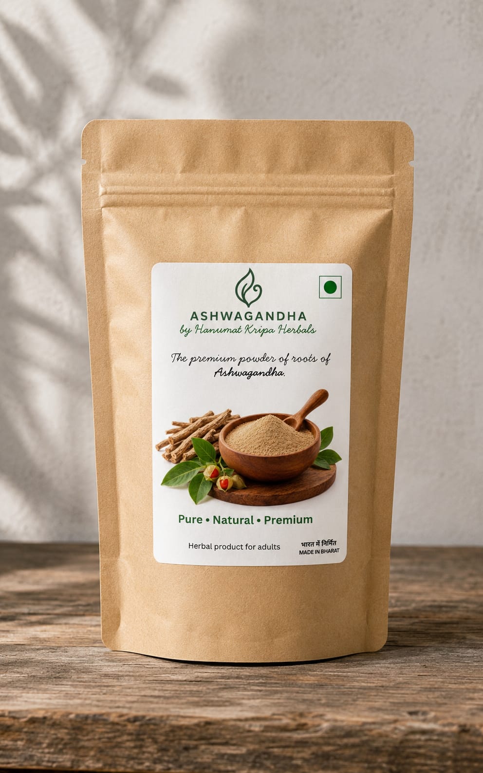 Ashwagandha herbal powder pouch